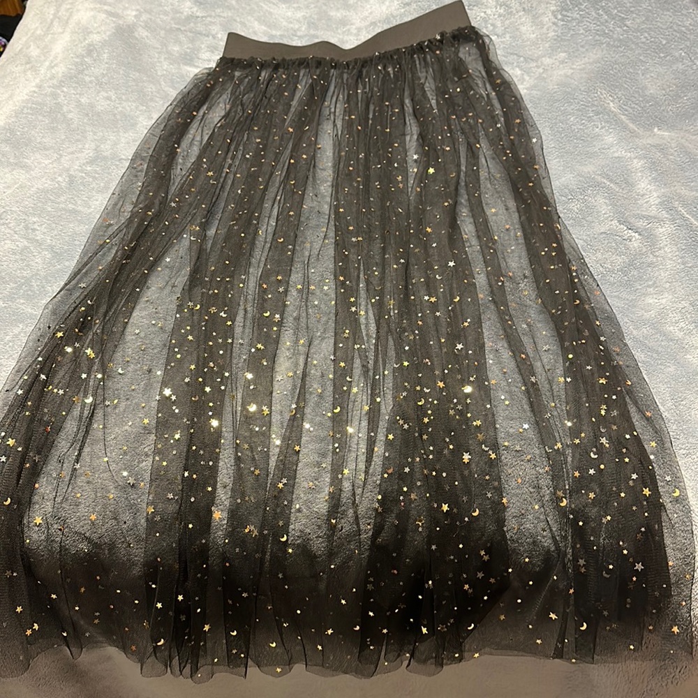 Black and gold moon and stars mesh skirt